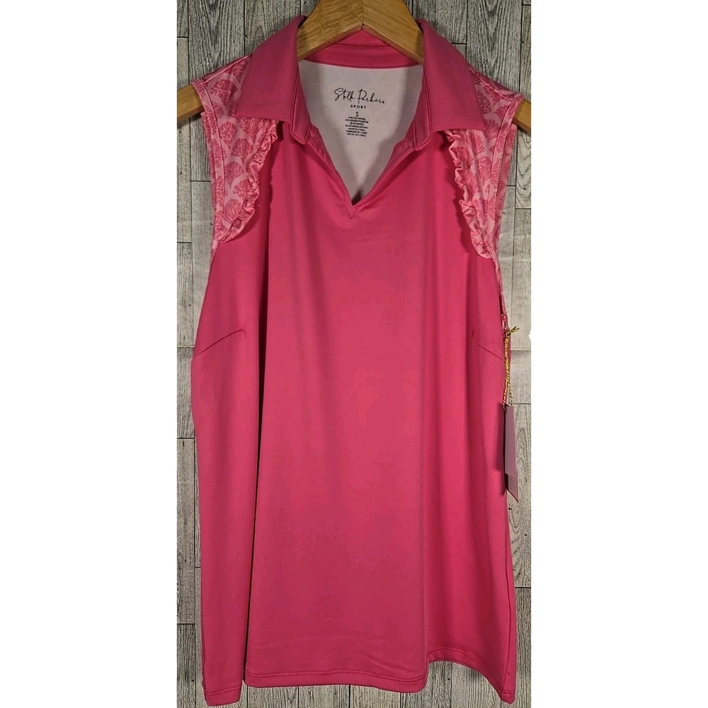 Stella Parker Sport Top SMALL Pink Sleeveless Golf Top Ruffle Accent UPF 50+ NEW